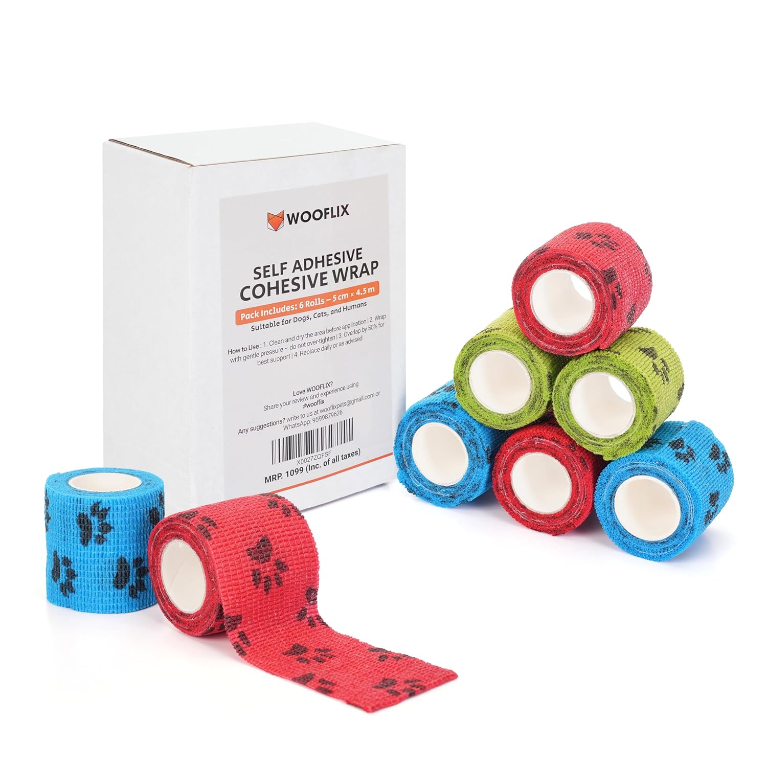 Wooflix self Adhesive Vet wrap cohesive Bandage for Dogs, Cats, & Humans