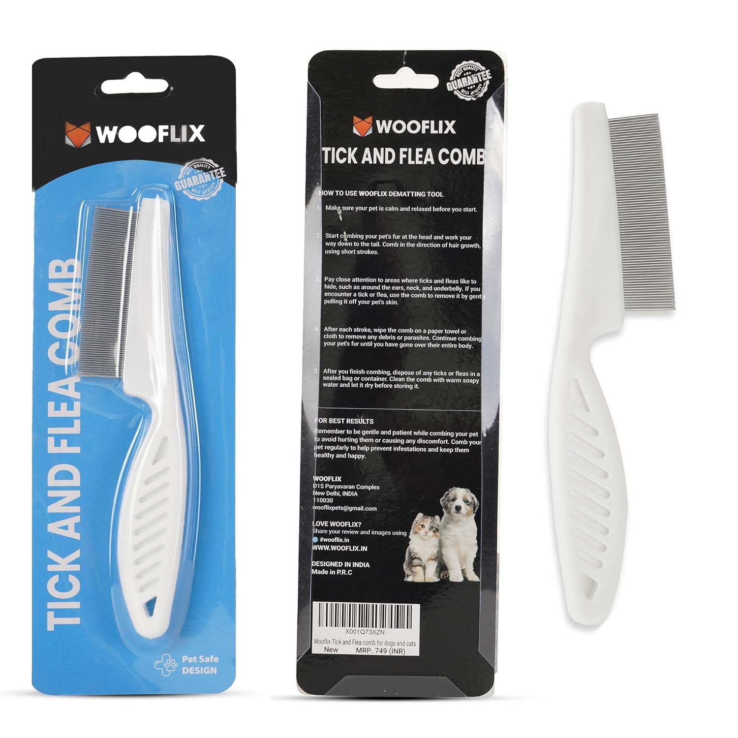 Wooflix Dog and Cat Hair Grooming Brush - Tick & Flea Comb