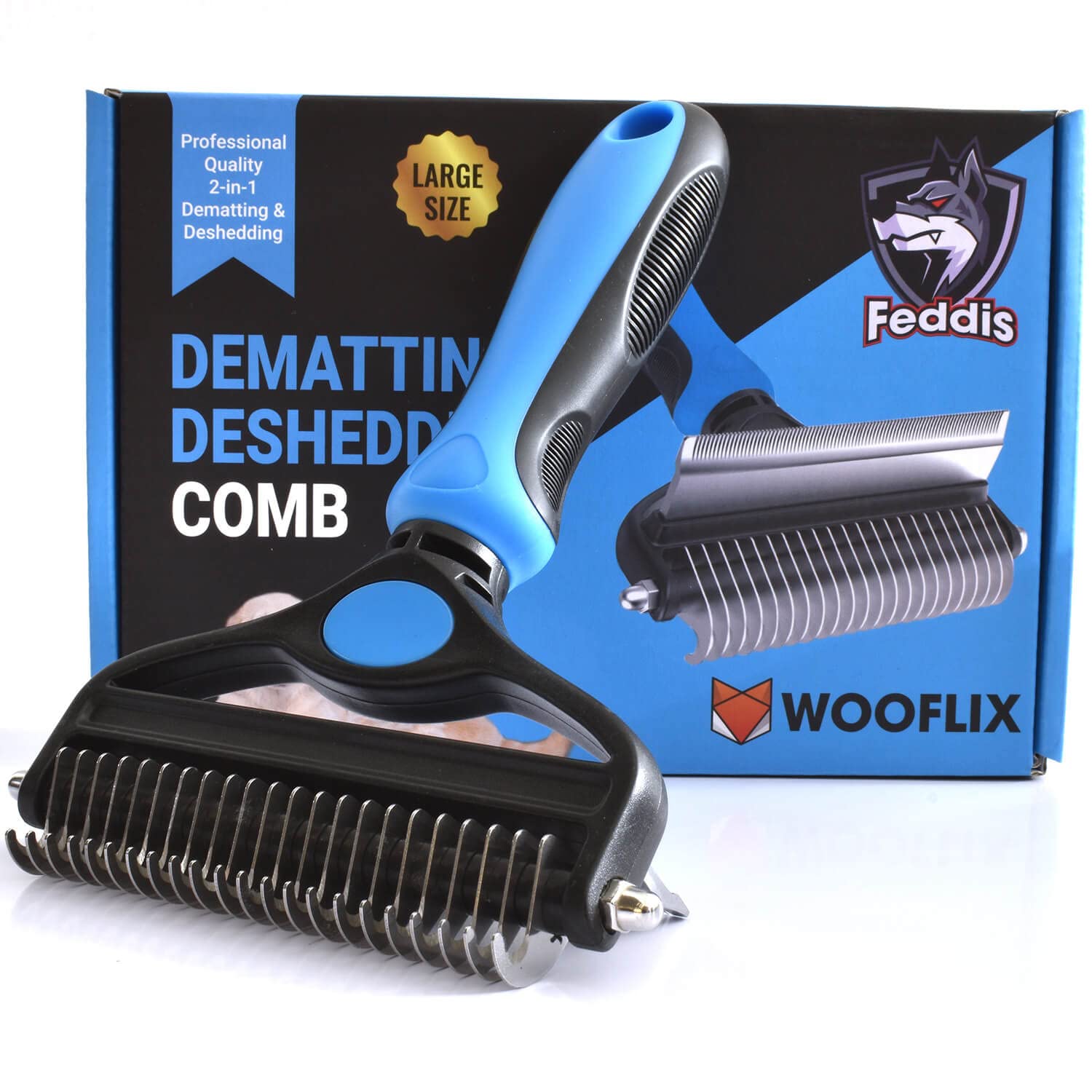Wooflix Dog and Cat Hair Grooming Brush - 2-in-1 Dematting and Deshedding Brush