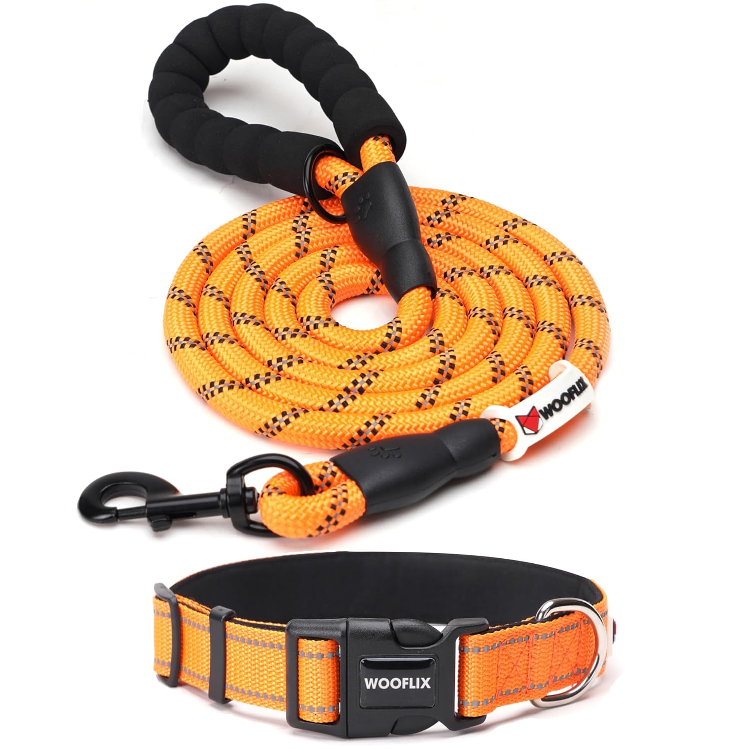 WOOFLIX Reflective Dog Leash And Collar Set - Orange