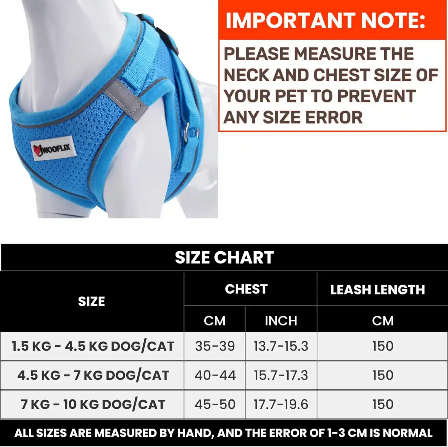 Size Chart For - WOOFLIX Dog Harness for Puppies, Small and Medium Size Dogs (Blue)