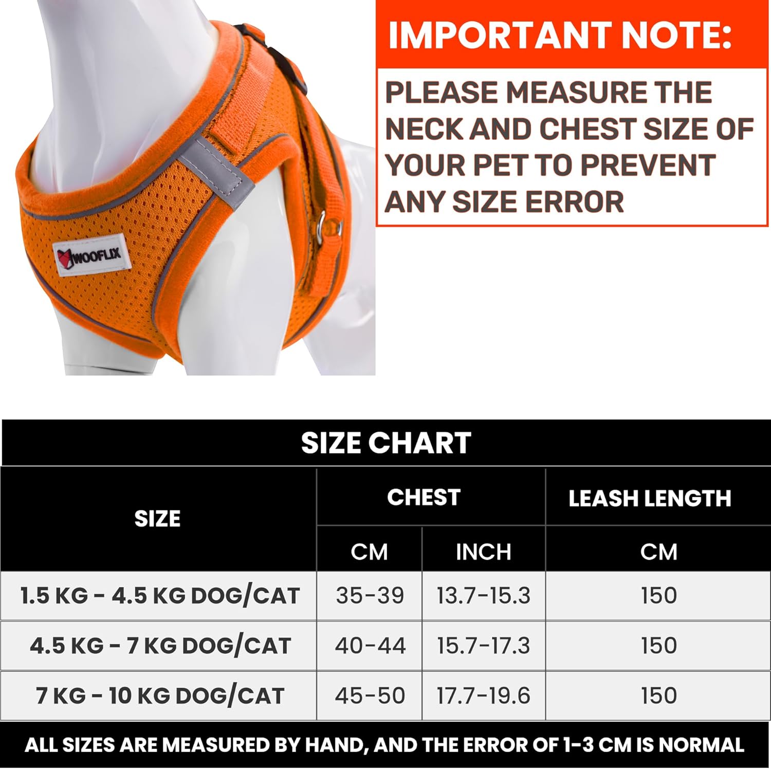 Size Chart For - WOOFLIX Dog Harness for Puppies, Small and Medium Size Dogs (Orange)