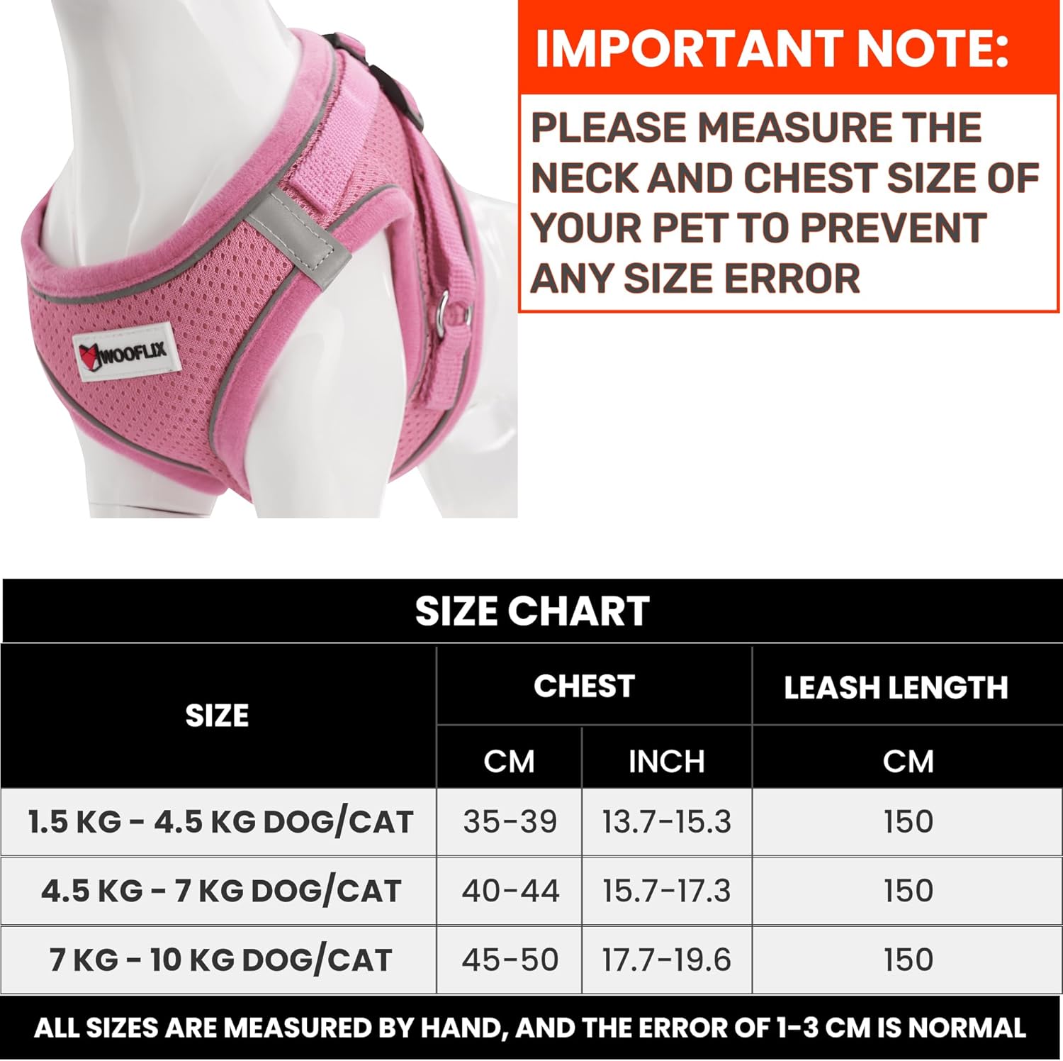 Size Chart For - WOOFLIX Dog Harness for Puppies, Small and Medium Size Dogs (Pink)