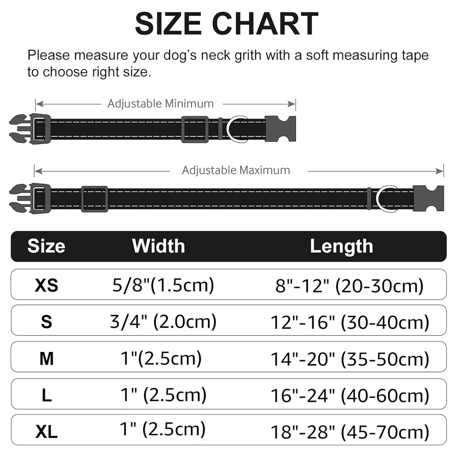 Size Chart For - Wooflix Reflective Dog Collar for Small, Medium and Large Dogs - Black
